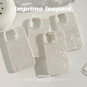 CrashStar Colorful Pearlescent White Shell Pattern Fashion Hard Phone Case For iPhone 15 14 Pro Max 13 12 11 Pro Max Shockproof Glossy Phone Casing Cover Shell