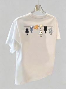 2026 Cat Rope Cartoon Cats Print Tshirt Short Sleeve Crew Neck Casual Top For Summer Spring 3d Quick-Dry Parent-Child T-Shirts
