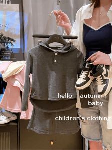 Casual Long Sleeve Solid Color Childrens Fashionable Korean Spring Autumn Hat Sweatshirt Set Womens Version Baitaolian