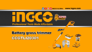เครื่องเล็มหญ้าไร้สาย 20 โวลต์ INGCO รุ่น CGTLI203018 ตัวเปล่า รุ่น CGTLI20301 ครบชุด ความเร็วรอบ 8200 รอบ/นาที เส้นผ่านศูนย์กลาง 300 มม. (อิงโก้)