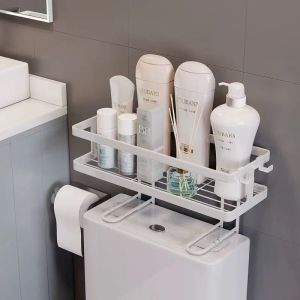 Above The Toilet Rack Toilet Shelf Multi-function Punch-free Vanity Toilet Storage Shelf shower storage Save Bathroom Space