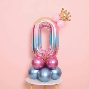 [BestellaCOD]32 Inch Nomor Balon Aluminium Foil Gradient Mahkota Balon Ulang Tahun Dekorasi Pesta Pernikahan Happy Birthday