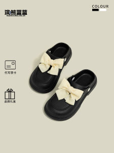 Adorable Fairy Butterfly Knot Hole Hole Shoes Womens Thick Bottom Slip-On Sandals Korean Style round Toe Memory Foam Insole