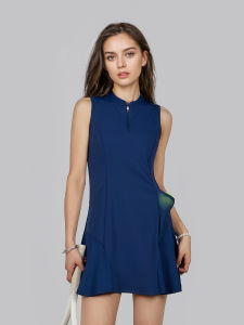Womens Sportswear Quick Dry Zipper round Neck Sleeveless Tennis Skirt A-Line Midi Skirt Breathable Polyester Fiber