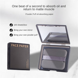 DazHom 【Local Delivery】Hongshang 100/300 Pcs Oil Control Paper With Case Mirror And Powder Puff Face Blotting Paper Bamboo Charcoal Face Oil Blotting Sheets For Men Women Portable Refreshing Facial Oil-absorbing Paper