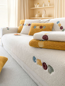 Thickened Plush Sofa Cushion Autumn Winter Fixed Non-Slip Cover Cloth Breathable Wear-Resistant Warm Soft Lamb Velvet Material