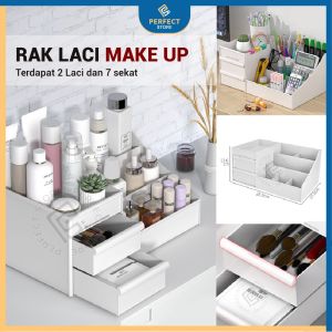 Rak Kosmetik Kotak Penyimpanan Wadah Makeup Cosmetic Minimalis Akrilik Organizer Tempat Alat Kecantikan Dengan 2 Laci Storage Box