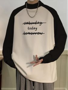 เสื้อเชิ้ตคอสูงบุขนแกะแบบสวมไหล่สำหรับผู้ชาย เสื้อชั้นในทรงหลวม ทรงหลวม ทรงหลวม แขนยาว ปกติ ฤดูใบไม้ร่วง/ฤดูหนาว