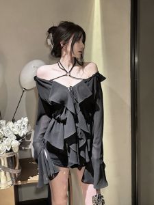 Áo Sơ Mi Nữ Thời Trang/ Phong Cách Màu Đen Viền Bèo Cổ Áo Mùa Xuân Mùa Thu Top Thời Trang Sang Trọng Lịch Sự Nhìn Đẹp Không Thể Chấp Nhận Được Áo Blouse