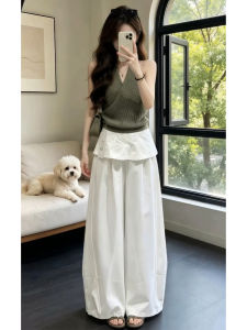 LIRUSHAN | Korean Green Off-shoulder Top and Palazzo Pants Set Two-piece