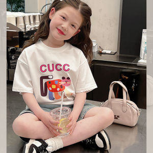 สไตล์ลําลองผ้าฝ้ายเด็กเสื้อยืดแขนสั้นเสื้อผ้าฤดูร้อนสําหรับเด็กผู้หญิงอายุ 8 ถึง 13 Crewneck การ์ตูนรูปแบบแอนิเมชั่น