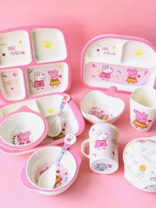 Cute Cartoon Childrens Dinnerware Set Baby Feeding Bowl with Dividers Fork And Spoon for Kids Home Use Meal Time Made in China