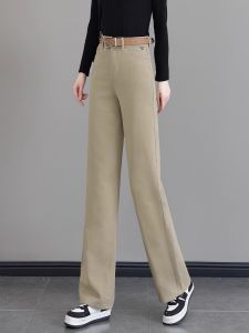 กางเกงยีนส์ทรงตรงเอวสูงทรงหลวมสำหรับผู้หญิง สีกรมท่า ฤดูใบไม้ผลิและฤดูใบไม้ร่วง กางเกงขายาวทรงสลิมฟิต กางเกงยีนส์ทรงตรงลำลอง