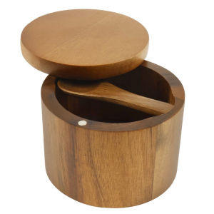 Acacia Wood Salt and Pepper Bowl with Swivel Lids and Spoon Salt and Pepper Storage Boxes Spice Seasoning Container for Kitchen