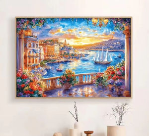 Jigsaw Puzzle 500/1000/1200/2000PCS Harbour Chinese Style Seaside Artwork Stress Relief Puzzle Wall Art Decor Gift Frameless