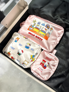 Large Capacity Portable Travel Makeup Bag Kitty Wash Bag Luggage Storage Bag Cosmetic Storage Bag Pink Cute Style Polyester Material