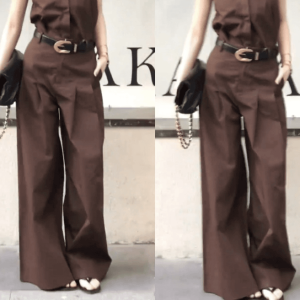 Salt Series Summer Fashion Slimming Sleeveless Shirt And Wide Leg Pants Two Piece Set Womens Clothing Polyester Fiber 100%