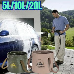 5/10/20L Folding Portable Bucket with Cover Car Wash Fishing Bathroom Tool Silicone Bucket Outdoor Camping Household Supplies ﻿
