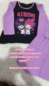 KUROMI SET Kids anak pemepuan usia 3-12 tahun nbahan crinkle air flow kekiniaan murah terbaru 2024