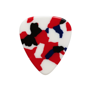 ปิ๊กกีตาร์ Celluloid | สีแดงพราง | 10 ชิ้น | 0.46 / 0.71 / 1.0 มม. | พิมพ์-เขียน-เลเซอร์ได้