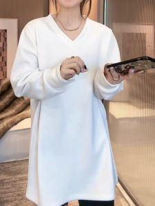 Áo Nỉ Cổ Chữ V Dày Thời Trang Cho Nữ Áo Lót Dài Vừa Phải Dáng Rộng Tay Dài Chất Liệu Khác Mùa Thu Đông