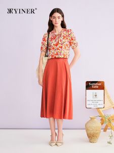 Fashion Ribbon Round Neck Silk Print Top