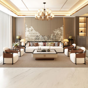 Luxurious Modern Chinese Style Sofa Set White Ash Wood Fabric Living Room Combination Home Villa Model Room Furniture