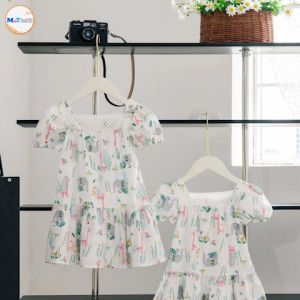 VÁY BÉ GÁI TAY BỒNG PHỐI REN CỔ MT2153