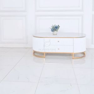 Meja Tamu Oval Duco Top Marmer Putih Carrara