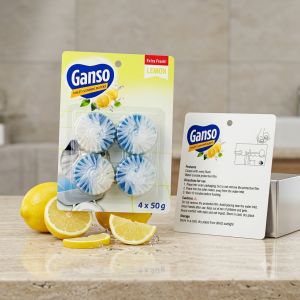 Ganso Toilet Cleaning Blocks (Lemon Fragrance) – 4 x 50g In-Cistern Deodorizer & Automatic Bowl Cleaner with Water-Soluble Protective Film4