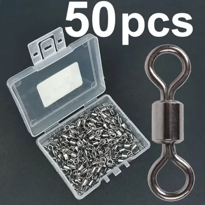 50 or 100 pcs Fishing Barrel Bearing Rolling Swivel with Box Solid Ring Lure Connector Carp Fishing Tackle Accessories Fish Tool