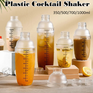 Plastic Cocktail Shaker Hand Shaker Cup with Scales 350ml/500ml/700ml/1000ml Milk Tea Wine Drink Shaker Mixer Bar Tool