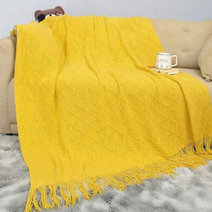 Thickened Knit Throw Blanket with Fringe