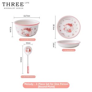 THREE LIFE | Cute Ins Style Ceramic Rice and Salad Bowl Set