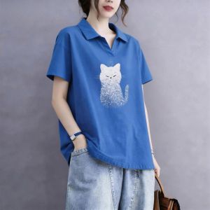 V.C.I | Cute Cat Printed Cotton Polo Shirt