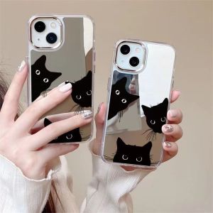 Adorable Three Black Cats Full Cover Mirror Surface Phone Case for Samsung S24Ultra S22/S21 S23FE A55 A54 A53 A35 A34 A25 A24 Anti-Fall