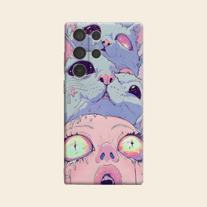 BILIBILI | Pastel Surreal Cat Art Luxury Fashion Full Lens Protective Case for Samsung Galaxy S26 S25 S24 A56 A36 Plus Ultra