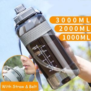 Large Capacity 2L Outdoor Water Bottles Portable Plastic Sports Bottle with shoulder straps Fitness Leak-proof Shaker Bottle