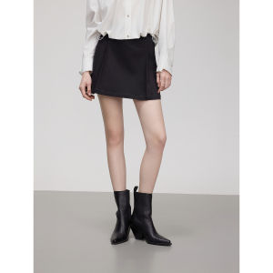 Elle Black High Waist Pleated Mini Skirt Womens Commute Slimming Summer New Style A-Line Skirt Natural Waist Polyester Fiber