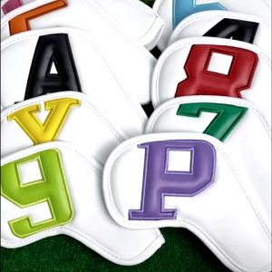 ปลอกหุ้มหัวไม้กอล์ฟ ลายหนังเรียบ alphabet number สีขาว/สีดำ (CVI033) Cover Iron set 10 pcs. พร้อมส่งสินค้าทันที