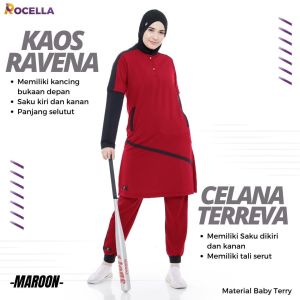 Rocella Baju Olahraga Wanita Muslimah Dewasa Hijab Lengan Panjang Atasan Kaos Bawahan Celana