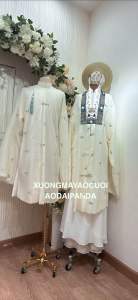 CẶP NHẬT BÌNH NAM NỮ TRẮNG XANH TRUYỀN THỐNG MẶC CƯỚI HỎI