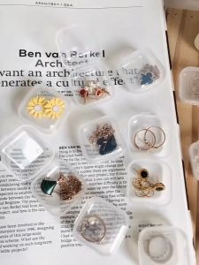 Mini Jewelry Storage Box Transparent  Multifunctional Mini Storage Earplug Box Portable Ring Earring Necklace for travel Mini storage box earbud earphone storage pills jewelry and multifunction Jewelry Organizer