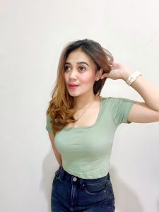 Kaos Crop Top Korea Leher U Murah & Cocok COD