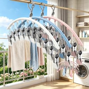 Pants Hanger with 10 Clothespins Space-Saving Closet Organizer for Hats Ties Belts Underwear Skirts Portable Home Dorm Storage