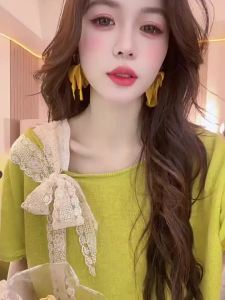 NUMEN BUTTON | Elegant and New Fashionable Bow Knit Top
