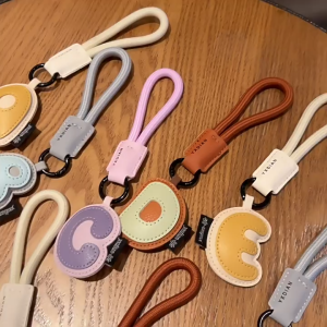 Exquisite Leather 26 Letters Key Ring Colorful Anti-Lost Braided Rope Keychains Girl Bag DIY Ornamets Car Key Accessories