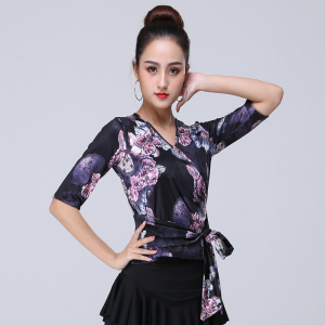 Latin Dance Clothes Female Adult New V-neck Long Sleeve Top Autumn and Winter Modern National Standard Dancing Dress Dancing Exercise Clothing