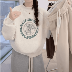 Womens Oversized Fleece Lined Thickened Hoodless Sweatshirt Autumn Winter plus Size Fashion Casual Top Slimming Concealing