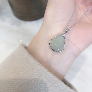 จี้น้ำเต้าพระพุทธรูปหยกเหอเถียนธรรมชาติเงินแท้ S925พร้อมฝาปิดสร้อยคอหยกสำหรับผู้หญิงของขวัญเพื่อนสนิท